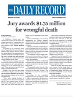 The Daily Record - Verdict Awards $2.8 Million In Suit Against Doctor, Hospital