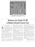 The Daily Record - Baltimore Jury Awards $2.5 Million in Medical Informed Consent Case
