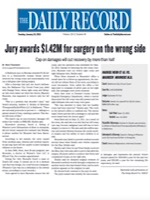 "Jury Awards $1.42M For Surgery On The Wrong Side," The Daily Record